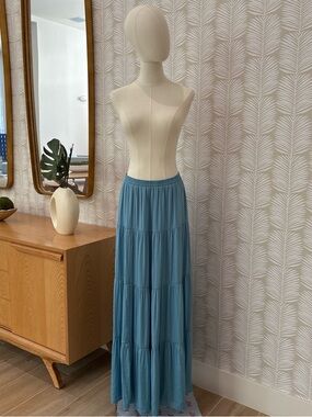 Naked Zebra Dusty Teal Tiered Maxi Skirt
